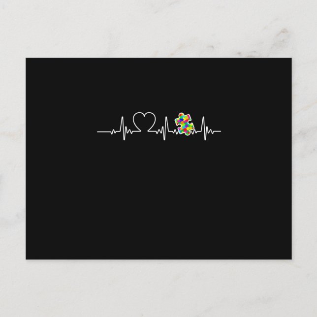Heart Puzzle Piece Heartbeat Cool Autism Awareness Announcement Postcard (Front)
