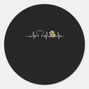 Heart Puzzle Piece Heartbeat Cool Autism Awareness Classic Round Sticker