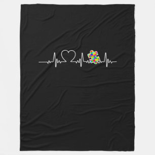 Heart Puzzle Piece Heartbeat Cool Autism Awareness Fleece Blanket