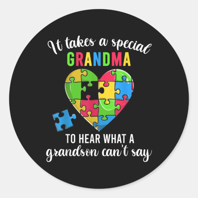 Heart Puzzle Shirt, Grandma Autism Awareness Classic Round Sticker (Front)
