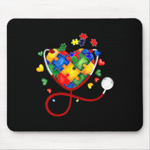 Heart Puzzle Stethoscope Er Rn Cna Nurse Autism Aw Mouse Mat