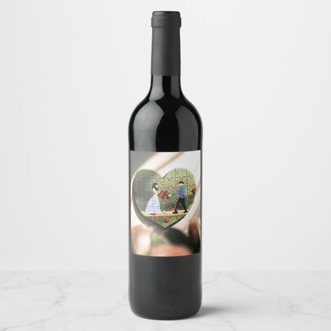 Heart Puzzle Wine Label - Romantic Event Decor (Front)
