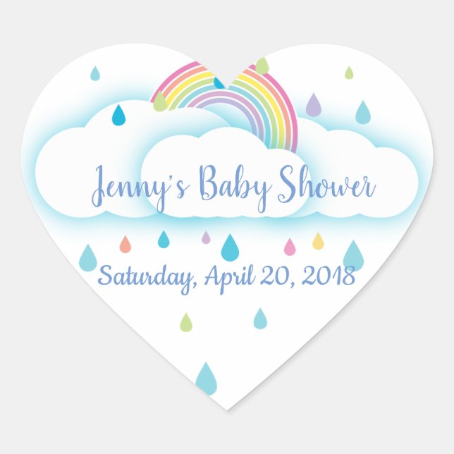 Heart Rainbow Cloud Baby Shower Save The Date Sticker (Front)