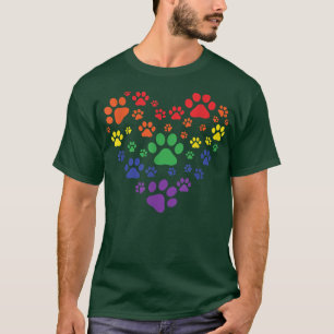 HEART Rainbow Dog Love Paw Prints, Gay Pride Pet D T-Shirt