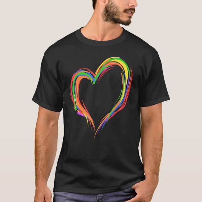 Heart Rainbow Flag LGBT Gay Les Pride Support LGBT T-Shirt (Front)