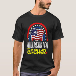 Heart Rainbow Kindergarten Teacher American Flag 4 T-Shirt