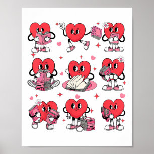 Heart Reading A Book Valentines Day Teachers Book Poster