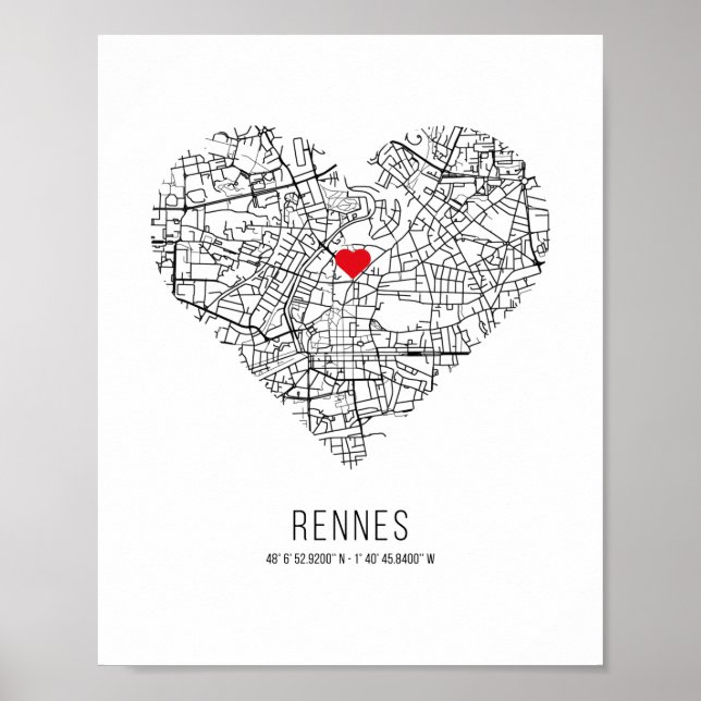 Heart Rennes City Map (France) Poster (Front)