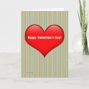Heart Retro Green Striped Valentine Blank Card