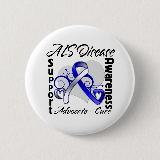 Heart Ribbon - ALS Disease Awareness 6 Cm Round Badge (Front)