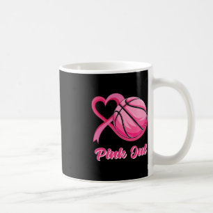 Heart Ribbon Basketball Pink Out Breast Cancer Awa Coffee Mug