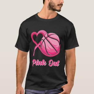 Heart Ribbon Basketball Pink Out Breast Cancer Awa T-Shirt