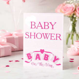 Heart Ribbon Bright Pink Baby Shower Invitation