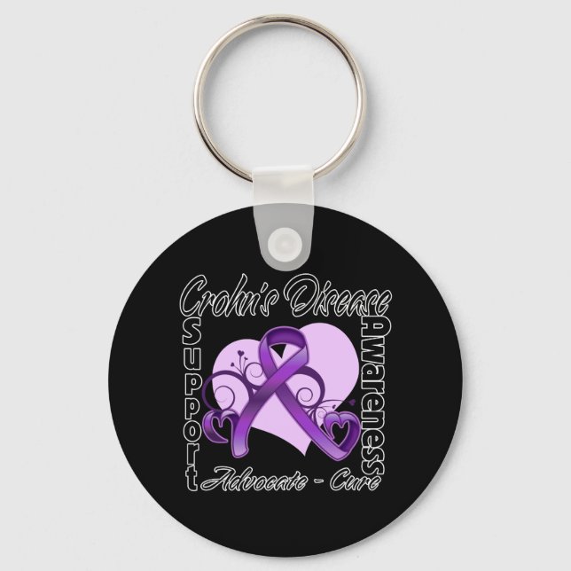 Heart Ribbon - Crohn's Disease Awareness Key Ring (Front)