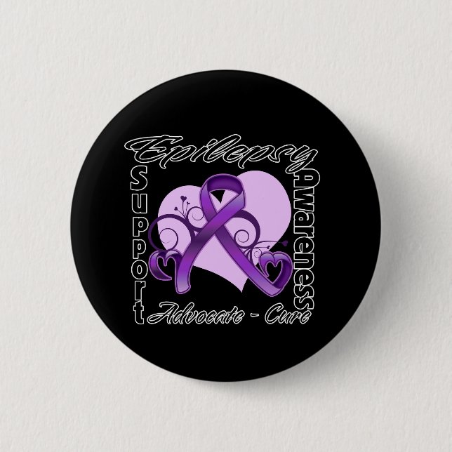 Heart Ribbon - Epilepsy Awareness 6 Cm Round Badge (Front)