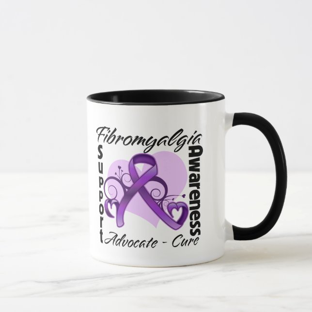 Heart Ribbon - Fibromyalgia Awareness Mug (Right)