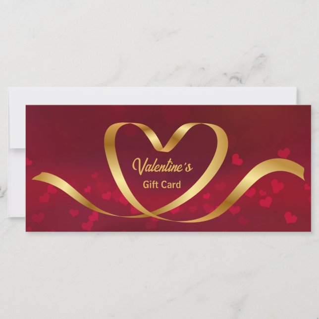 Heart Ribbon Gold Red Valentine's Day Gift Card (Front)