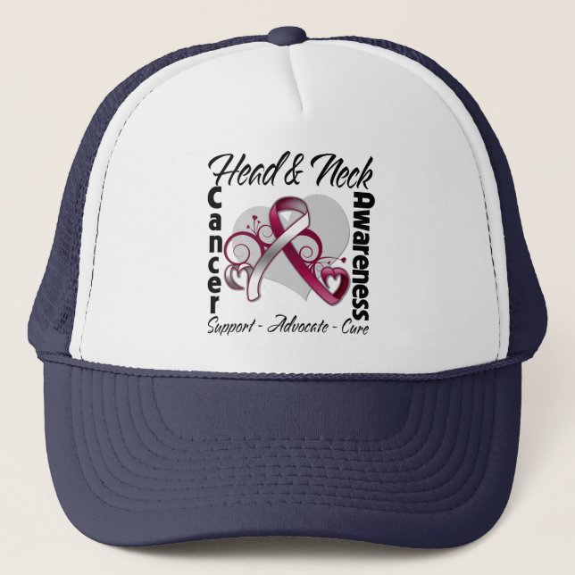 Heart Ribbon - Head and Neck Cancer Awareness Trucker Hat (Front)