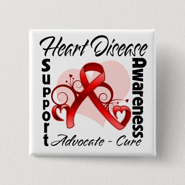 Heart Ribbon - Heart Disease Awareness 15 Cm Square Badge (Front)
