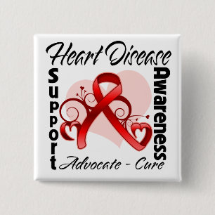 Heart Ribbon - Heart Disease Awareness 15 Cm Square Badge