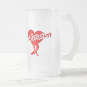Heart Ribbon - Heart Disease Survivor Frosted Glass Beer Mug