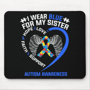 Heart Ribbon I Wear Blue For My Sister Autism Awar Mouse Mat