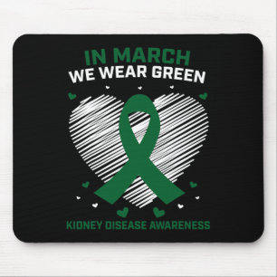 Heart Ribbon In March We Wear Green Kidney Disease Mouse Mat