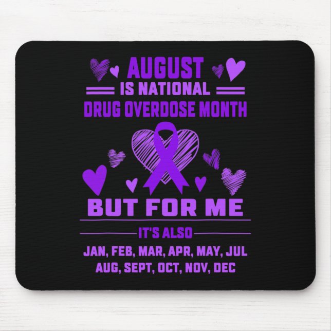 Heart Ribbon June Is National Drug Overdose Awaren Mouse Mat (Front)