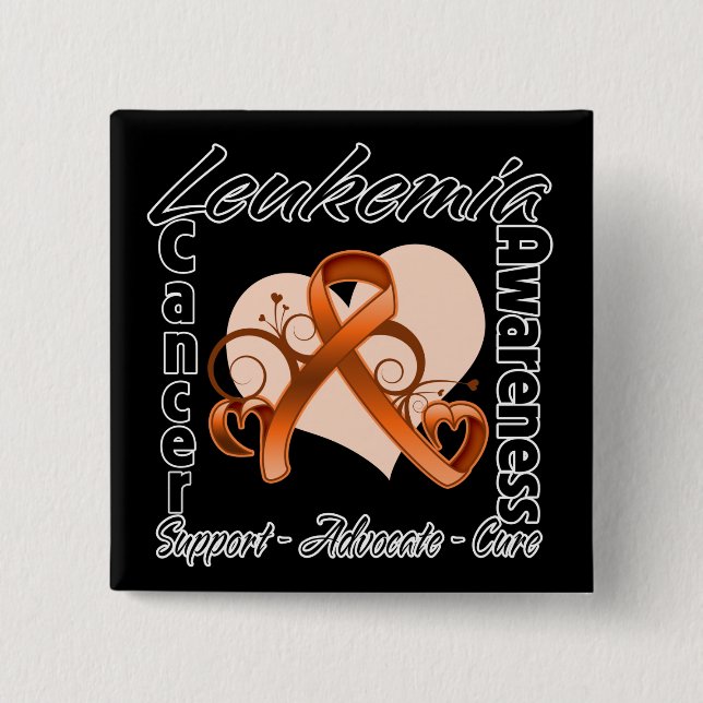 Heart Ribbon - Leukaemia Awareness 15 Cm Square Badge (Front)