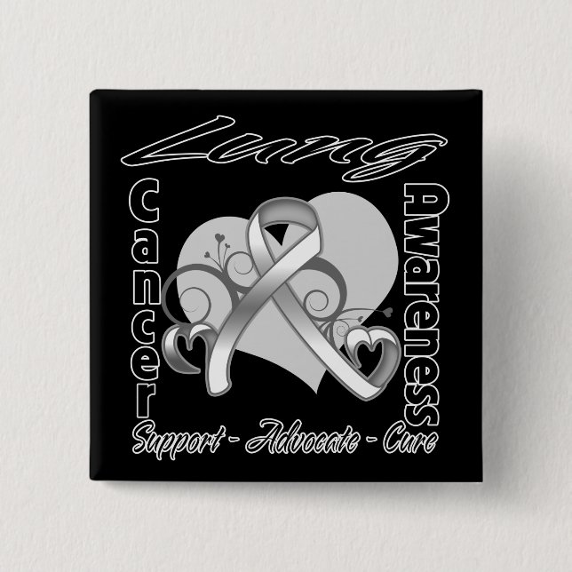 Heart Ribbon - Lung Cancer Awareness 15 Cm Square Badge (Front)