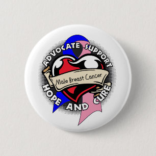 Heart Ribbon - Male Breast Cancer 6 Cm Round Badge