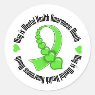 Heart Ribbon May is Mental Health Awareness Month Classic Round Sticker