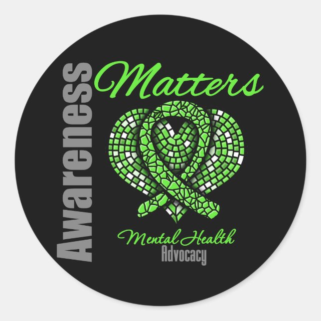 Heart Ribbon Mental Health Awareness Matters Classic Round Sticker (Front)