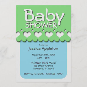 Heart Ribbon Pattern Green & Blue Baby Shower Invitation