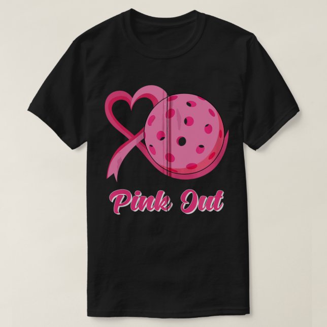 Heart Ribbon Pickleball Pink Out Breast Cancer Awa T-Shirt (Design Front)