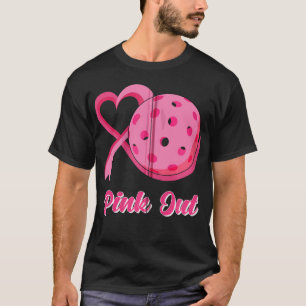 Heart Ribbon Pickleball Pink Out Breast Cancer Awa T-Shirt