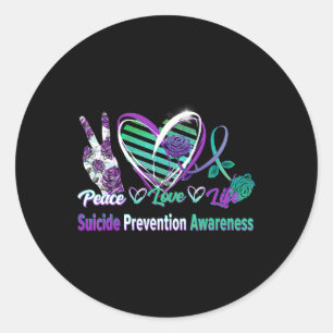 Heart Ribbon Rose Peace Love Mental Health Suicide Classic Round Sticker
