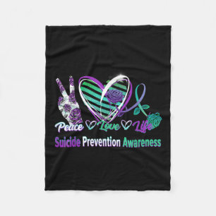 Heart Ribbon Rose Peace Love Mental Health Suicide Fleece Blanket
