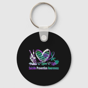 Heart Ribbon Rose Peace Love Mental Health Suicide Key Ring