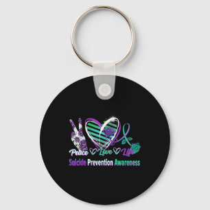 Heart Ribbon Rose Peace Love Mental Health Suicide Key Ring