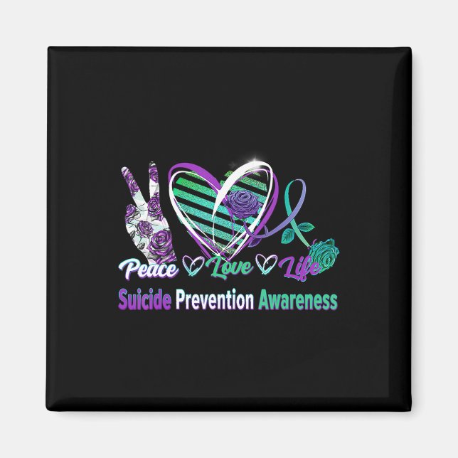 Heart Ribbon Rose Peace Love Mental Health Suicide Magnet (Front)