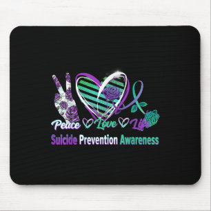 Heart Ribbon Rose Peace Love Mental Health Suicide Mouse Mat
