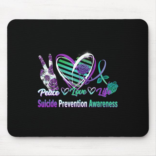 Heart Ribbon Rose Peace Love Mental Health Suicide Mouse Mat (Front)