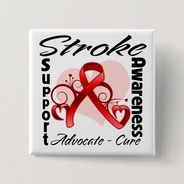 Heart Ribbon - Stroke Awareness 15 Cm Square Badge (Front)