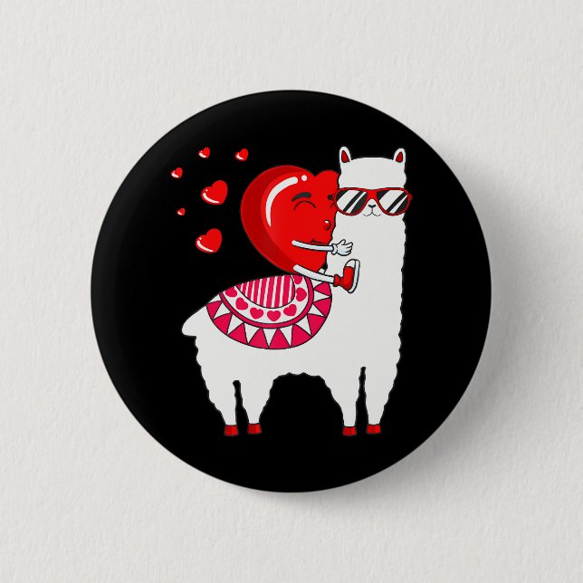Heart Riding Llama Valentines Day Funny Alpaca 6 Cm Round Badge (Front)