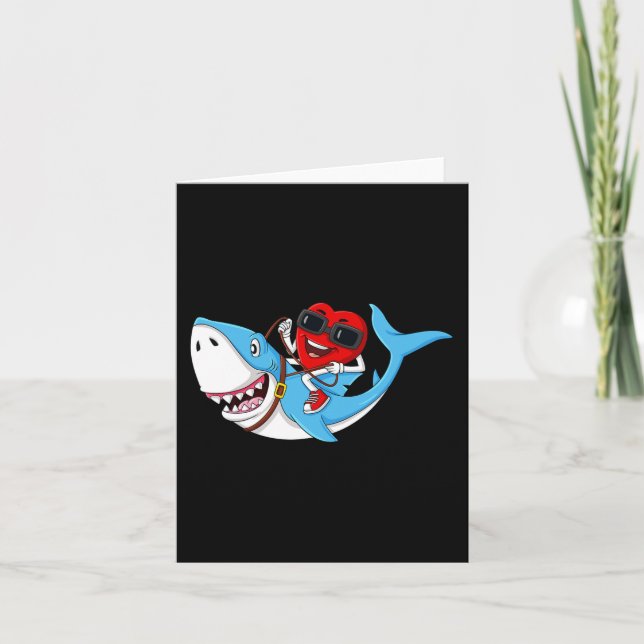 Heart Riding Shark Valentine's Day Fun Boys Girls  Card (Front)