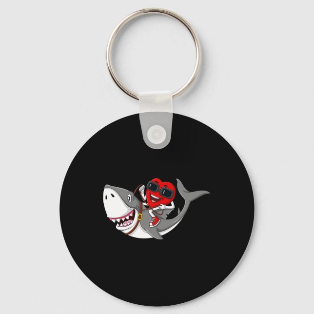 Heart Riding Shark Valentine's Day Fun Boys Girls  Key Ring (Front)