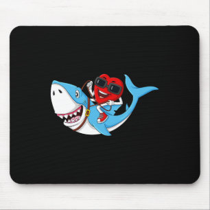 Heart Riding Shark Valentine's Day Fun Boys Girls  Mouse Mat