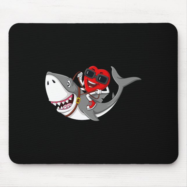 Heart Riding Shark Valentine's Day Fun Boys Girls  Mouse Mat (Front)