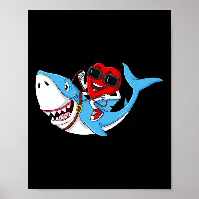 Heart Riding Shark Valentine's Day Fun Boys Girls  Poster (Front)